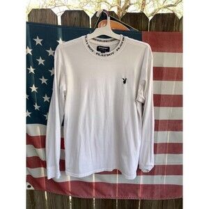 White Playboy long sleeve shirt with black embroidered logo Size M